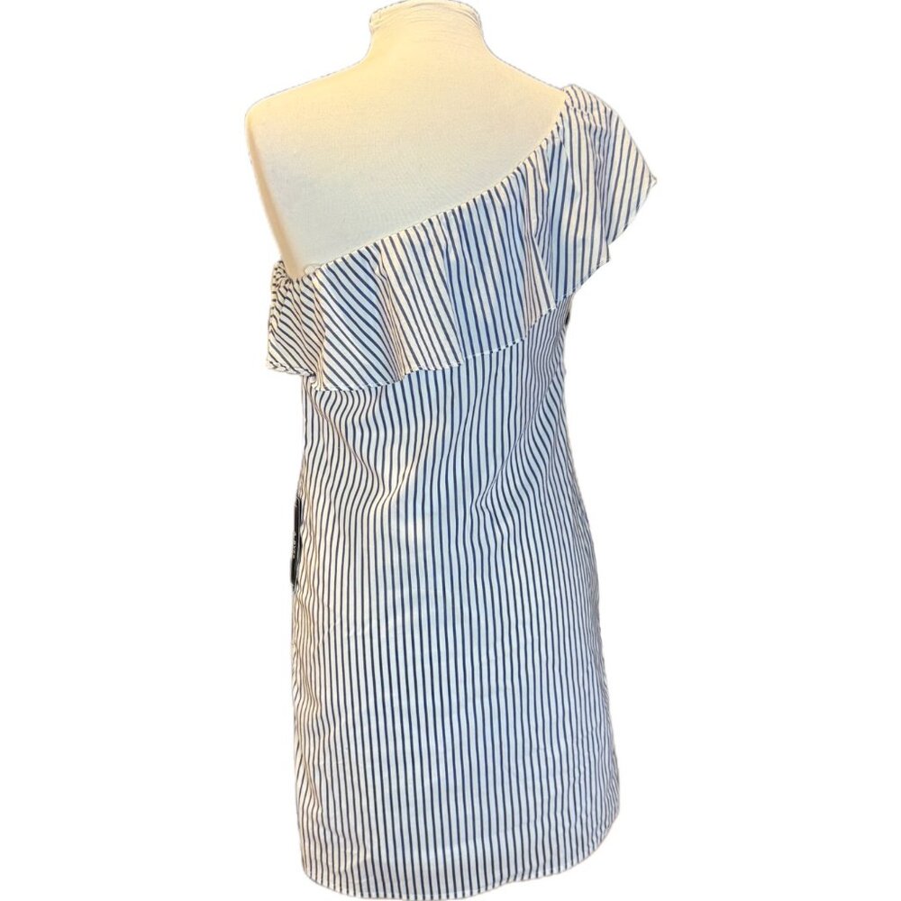 A. Byer NEW Small Striped One Shoulder Ruffle Blue Summer Dress with Pockets - Picture 2 of 11